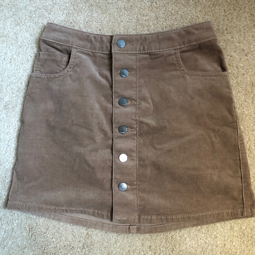 Brown Corduroy Skirt with Button Front